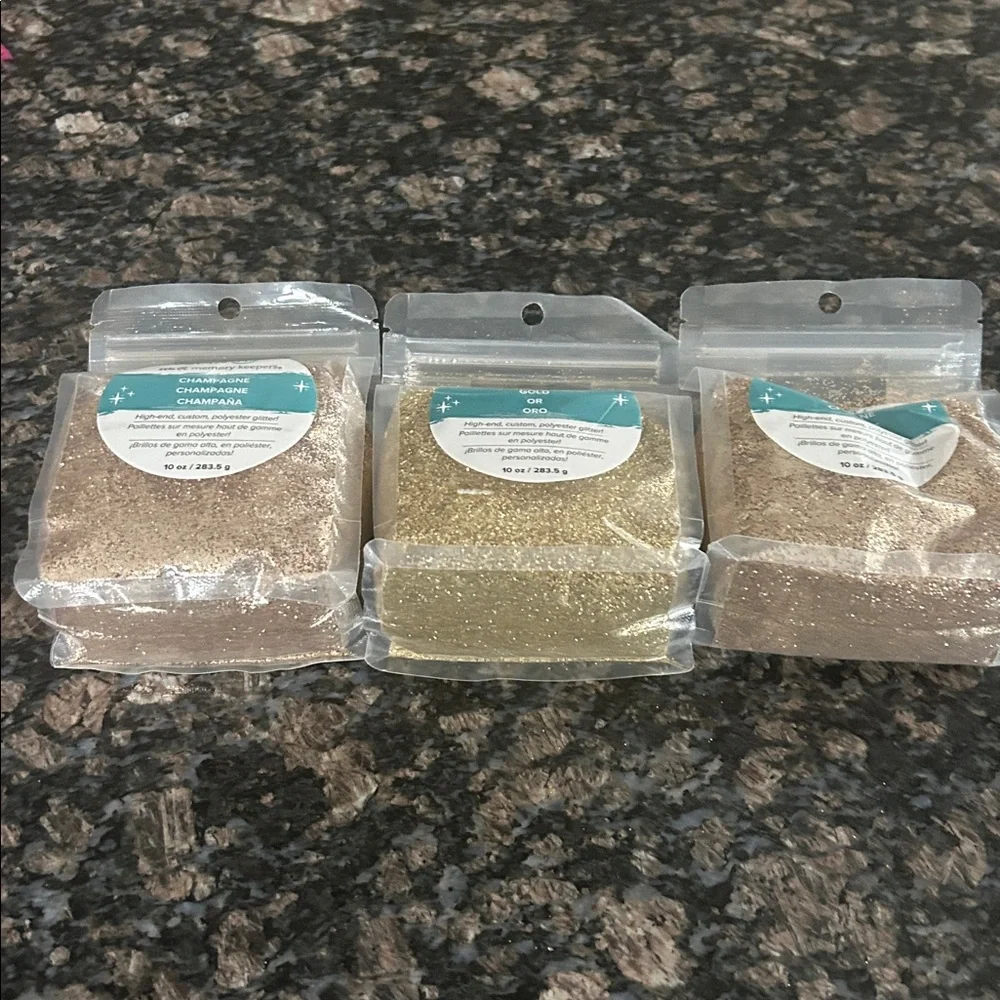 WE ARE MEMORY SPIN IT HIGH END GLITTER  GOLD & CHAMPAGNE LOT OF 3 NWT